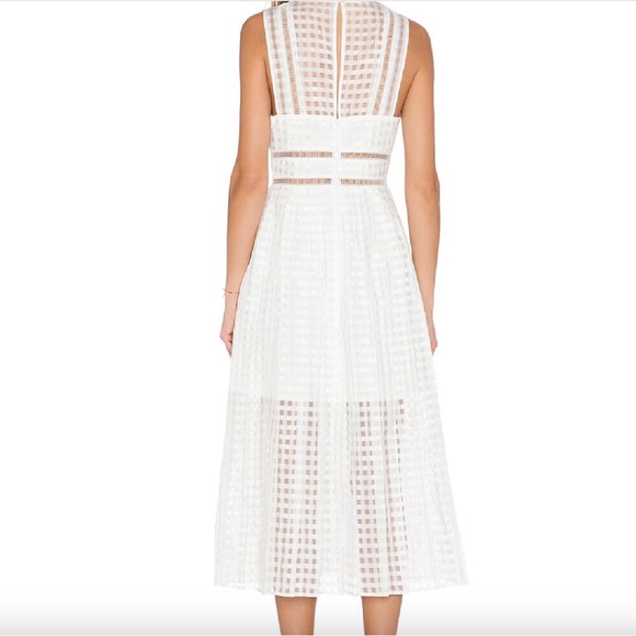Self-Portrait Pleated Check Midi Dress US 0 UK 4 White - Picture 4 of 5